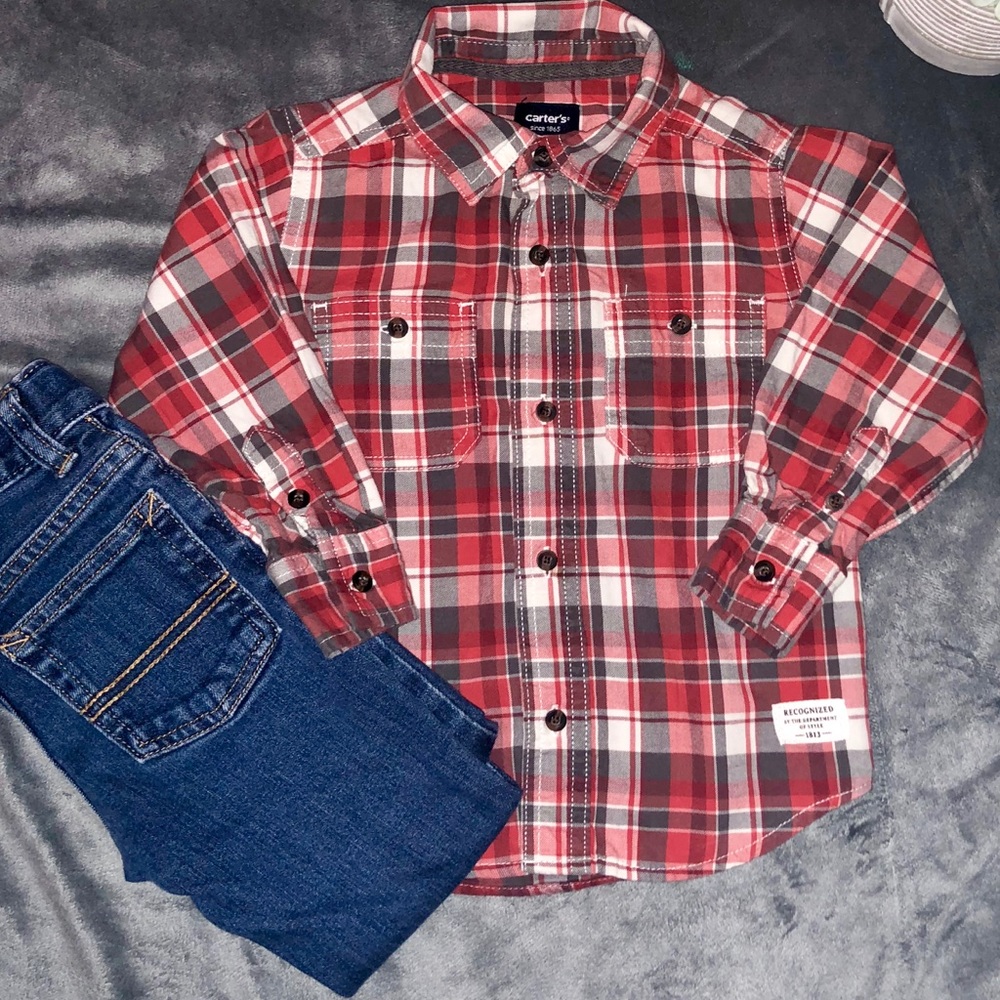Adorable 2T Flannel Red, Grey, And Cream. 😍